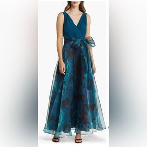 Eliza J Mixed Media Sleeveless A-Line Gown